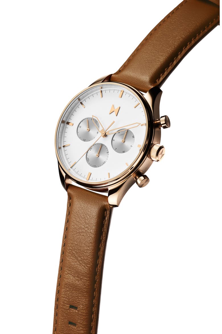 Airhawk Chronograph Leather Strap Watch, 42mm, Alternate, color, BROWN