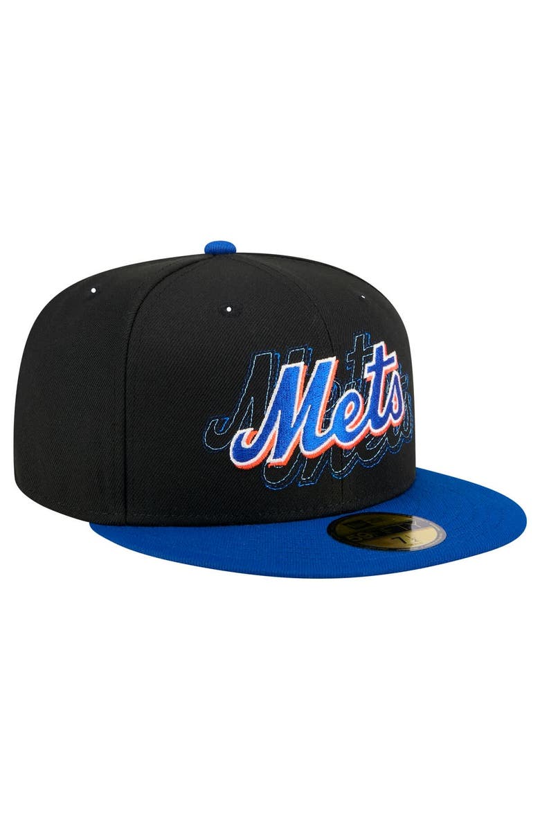 New Era Men's New Era Black New York Mets Shadow Stitch 59FIFTY Fitted Hat, Alternate, color,