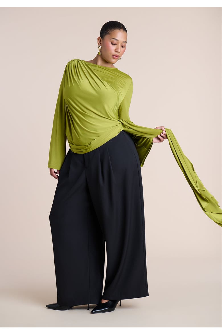 Draped Tie Waist Top, Alternate, color, PEAR LIQUEUR