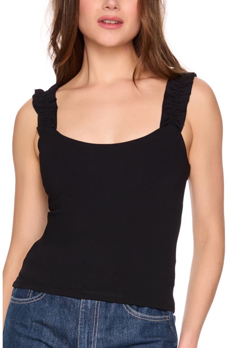 Ruffle Strap Tank Top, Alternate, color, BLACK