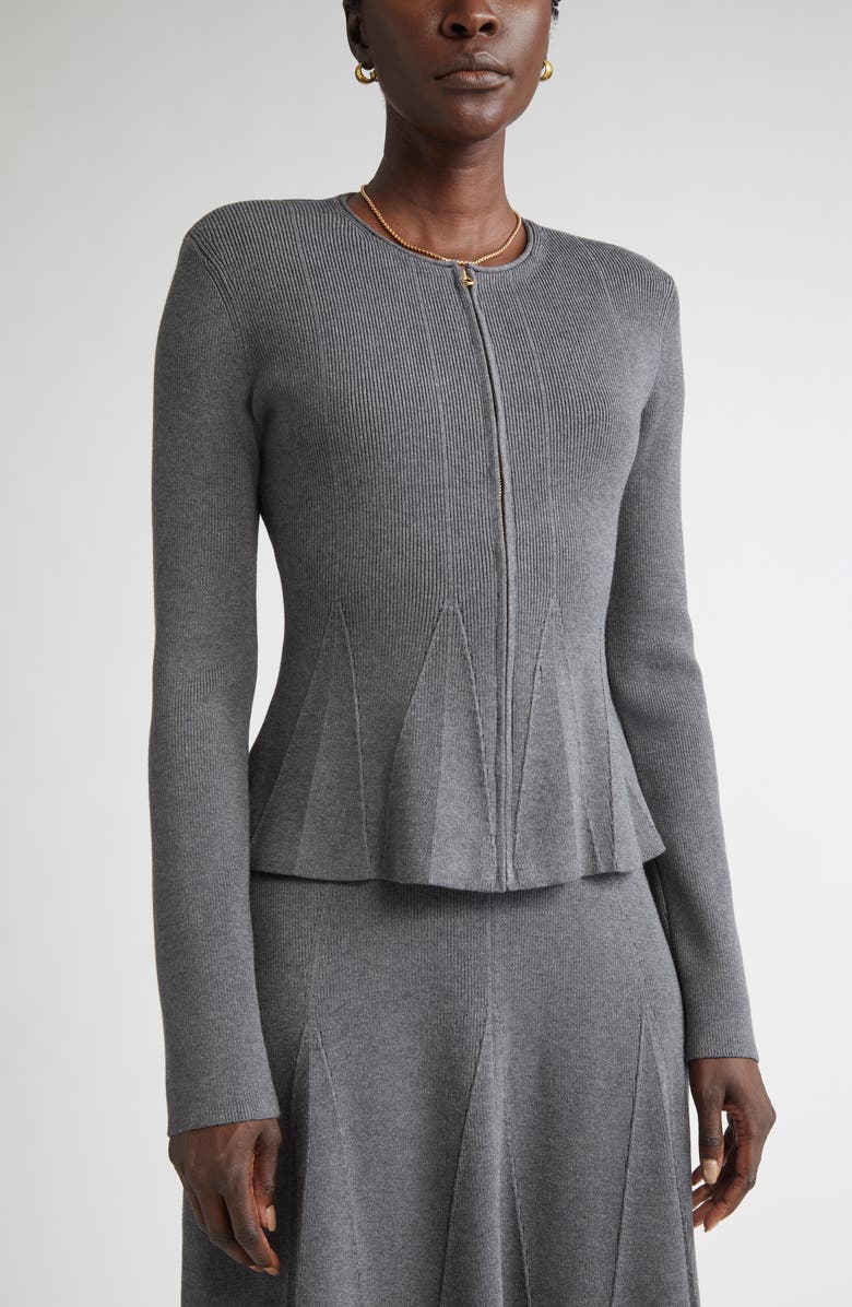 ST. JOHN Rib Knit Peplum Jacket, Alternate, color, Dark Grey Melange