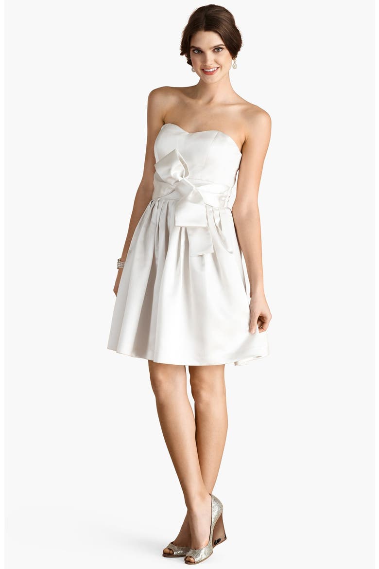 'Samantha' Belted Satin Fit & Flare Dress, Alternate, color, OFF WHITE