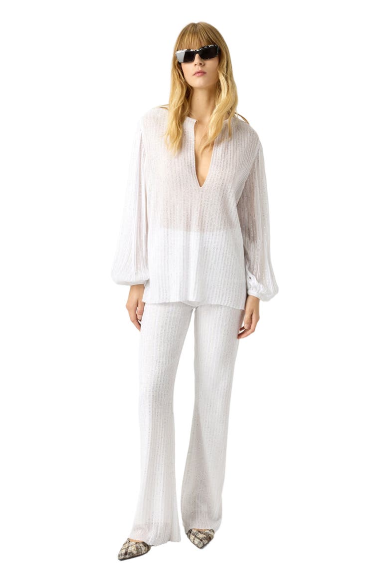 Straight-leg Trousers In Ribbed Viscose Lamé With Sequins, Main, color, White