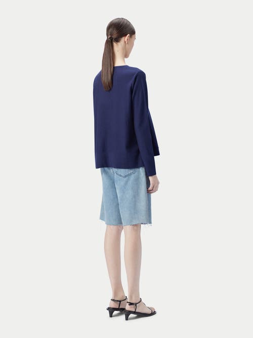 Gobi Mongolian Cashmere Boatneck Cotton Silk Cashmere Blend Sweater In Navy