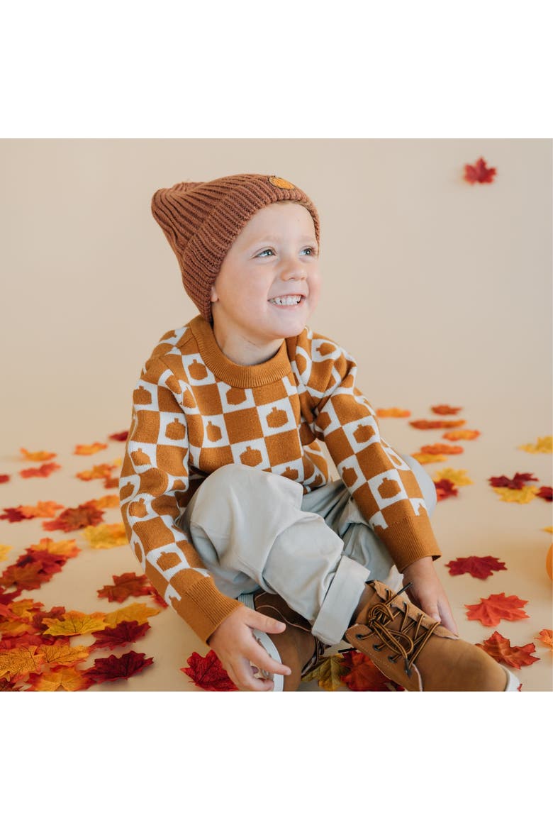 Pumpkin Checkers Sweater, Alternate, color, Burnt Orange