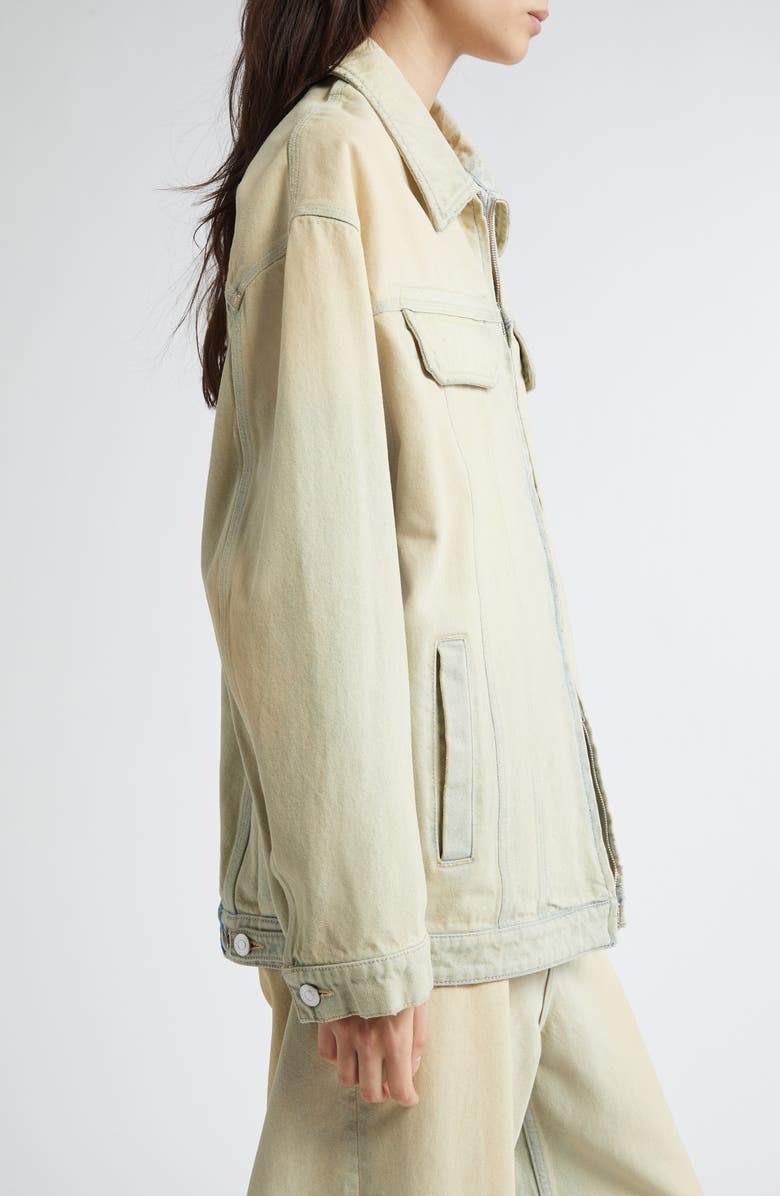 Stella McCartney Overdyed Distress Denim Cargo Jacket, Alternate, color, Sand Denim Overdyed