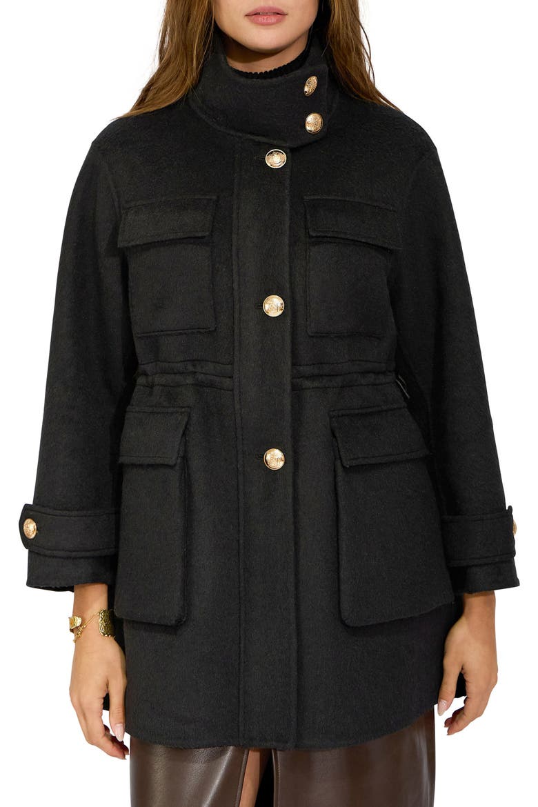 On the Move Drawstring Wool Blend Jacket, Main, color, BLACK