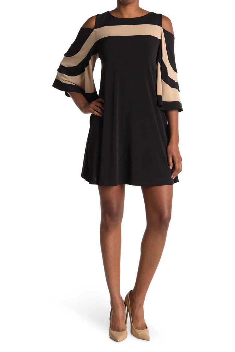 Ity Stripe Cold Shoulder Dress, Main, color, BLACK TAN
