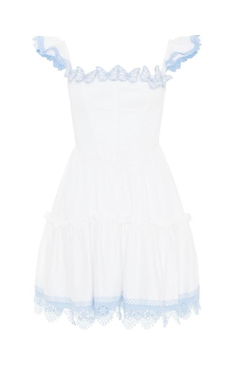 Patbo Flutter Poplin Mini Dress In White