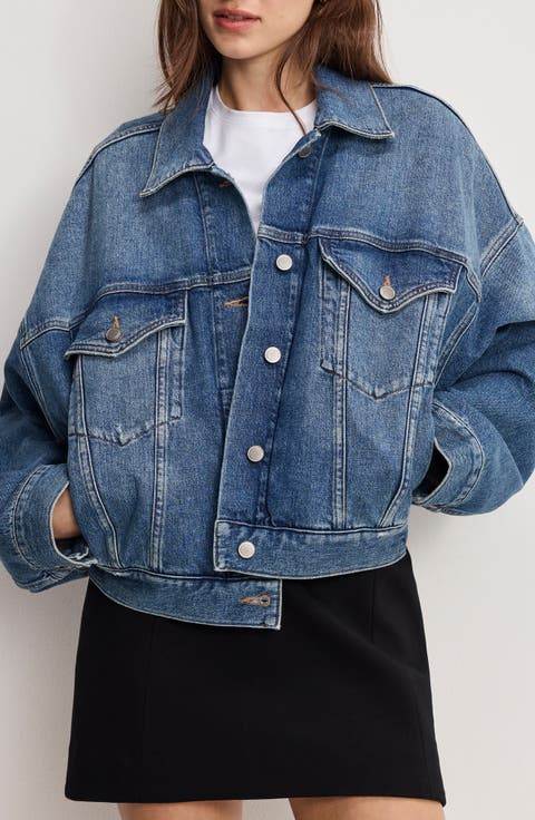 Pleated Denim Trucker Jacket (Regular & Plus)