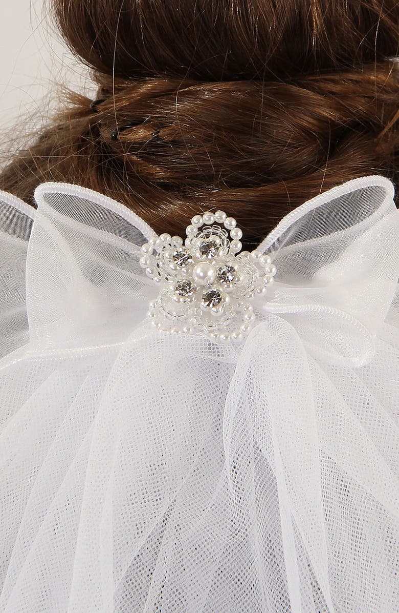 Lauren Marie Beaded Bow & Veil, Alternate, color, White