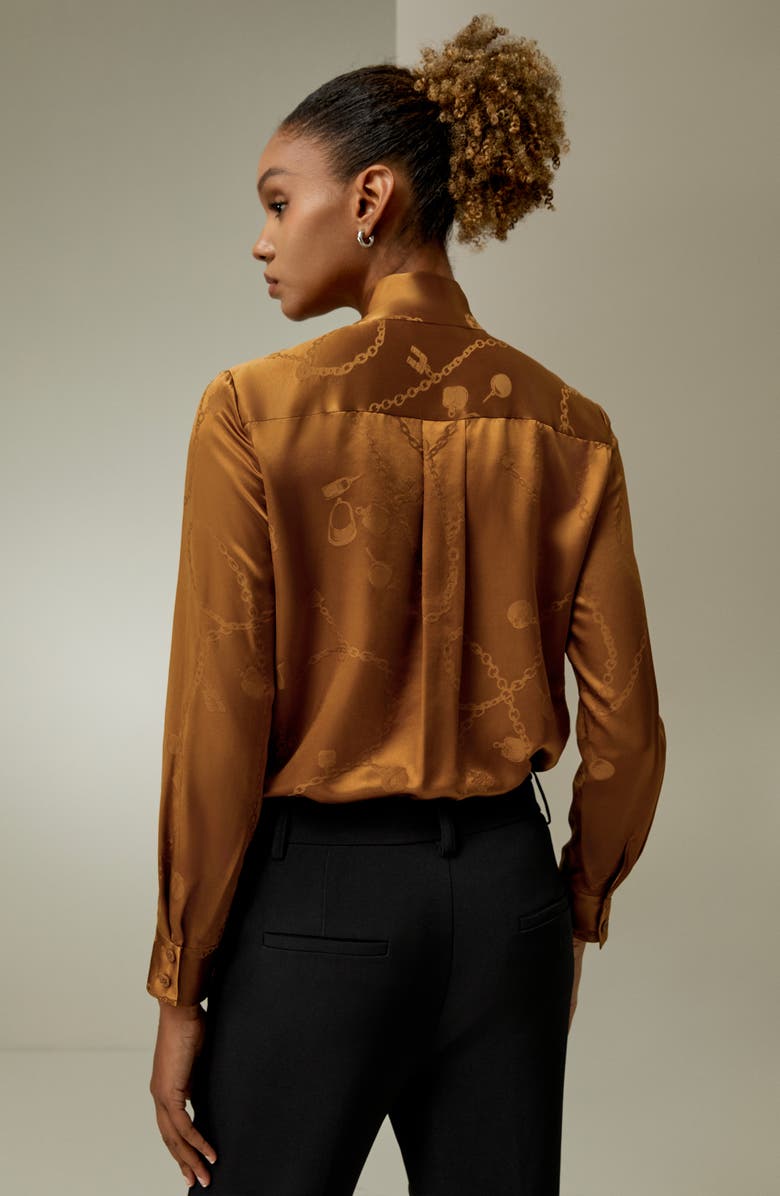 Lilysilk Jacquard-wave Silk Blouse with Bow for Women, Alternate, color, Caramel