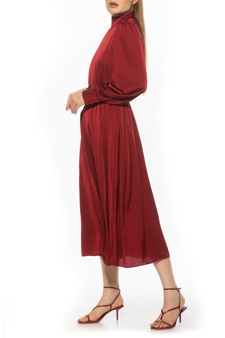 Safiya Long Sleeve Belted Fit & Flare Dress, Alternate, color, BURGUNDY