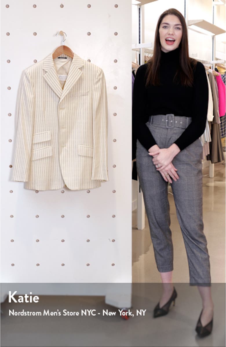 Logo Pinstripe Wool Blend Blazer, sales video thumbnail