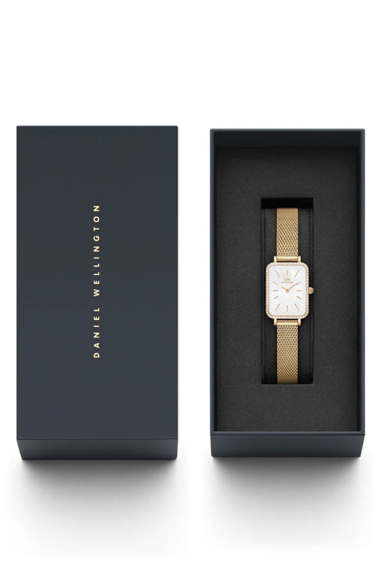 Daniel Wellington Quadro Mesh Strap Watch, 20mm x 26mm, Alternate, color, Gold/ White