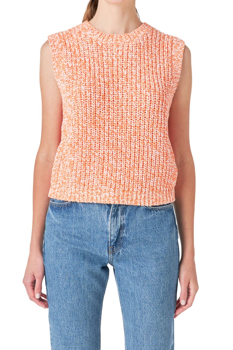 Marled Sleeveless Sweater, Alternate, color, ORANGE/ WHITE