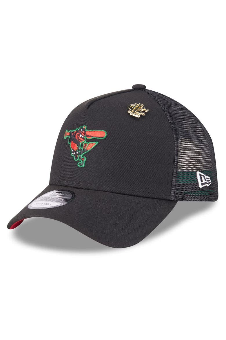 Men's New Era  Black Baltimore Orioles 2025 Big League Chew A-Frame 9FORTY Adjustable Trucker Hat, Main, color, Black