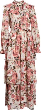 MELLODAY Floral Ruffle Tie Belt Long Sleeve Maxi Dress
