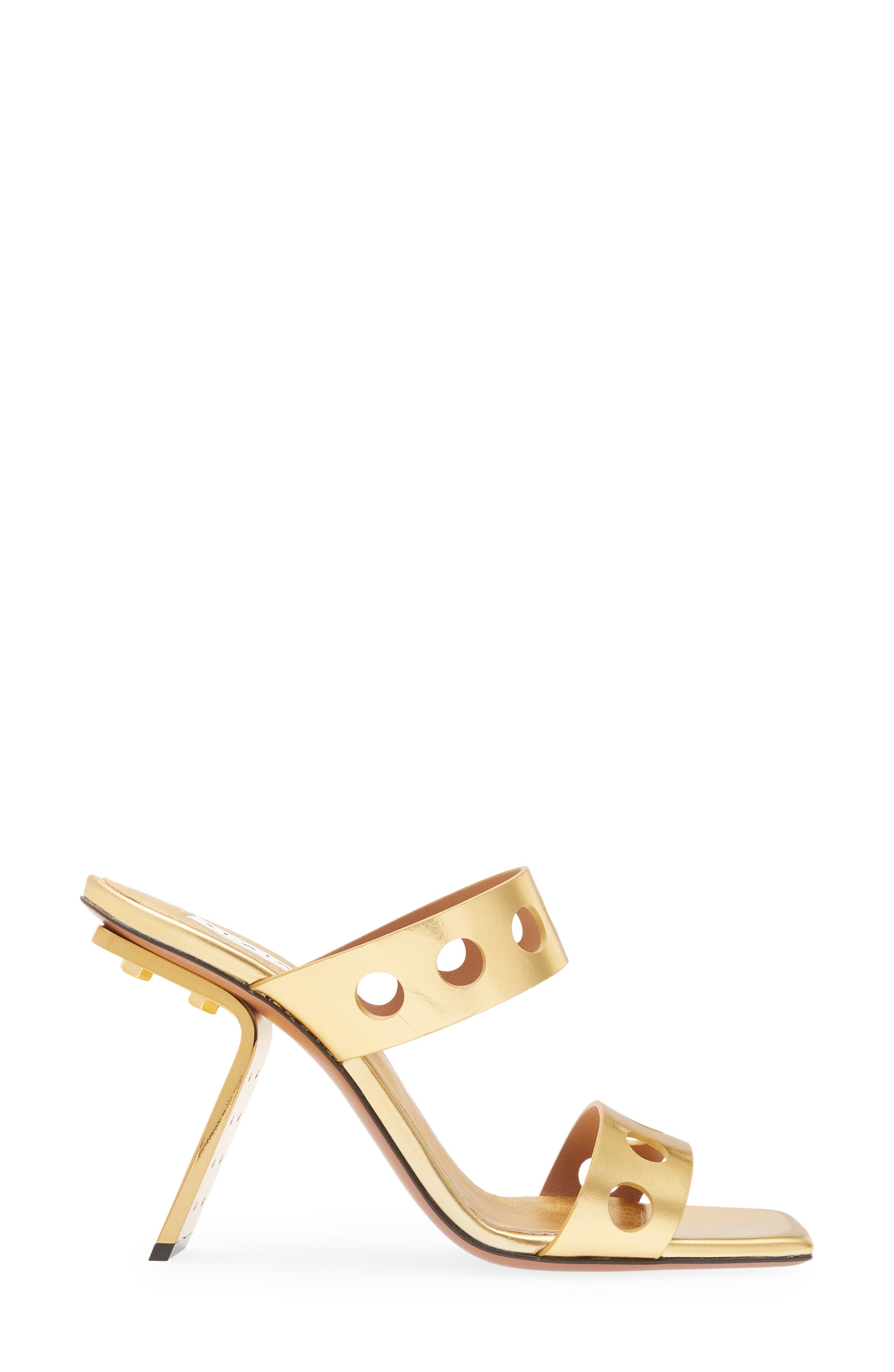 Alaïa Perforated Metallic Square Toe Sandal, Alternate, color, 