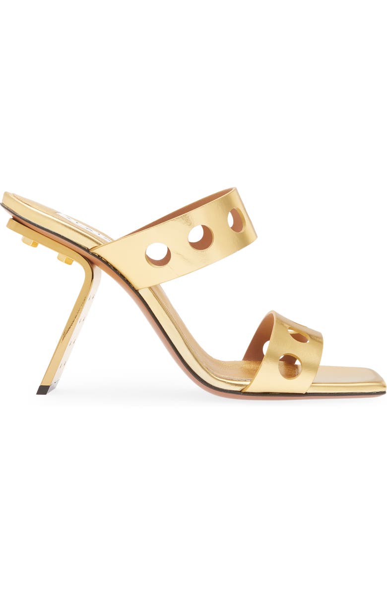 Alaïa Perforated Metallic Square Toe Sandal, Alternate, color,