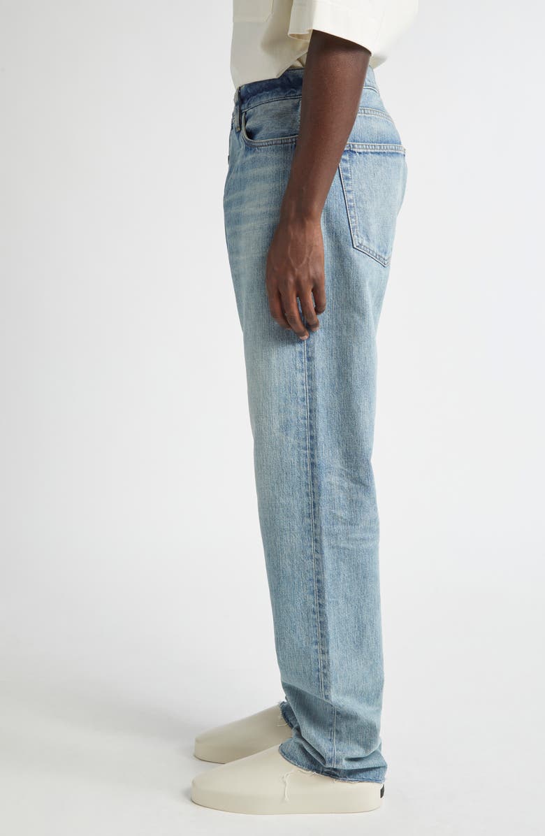 Fear of God Five-Pocket Raw Hem Straight Leg Jeans, Alternate, color, Indigo 2