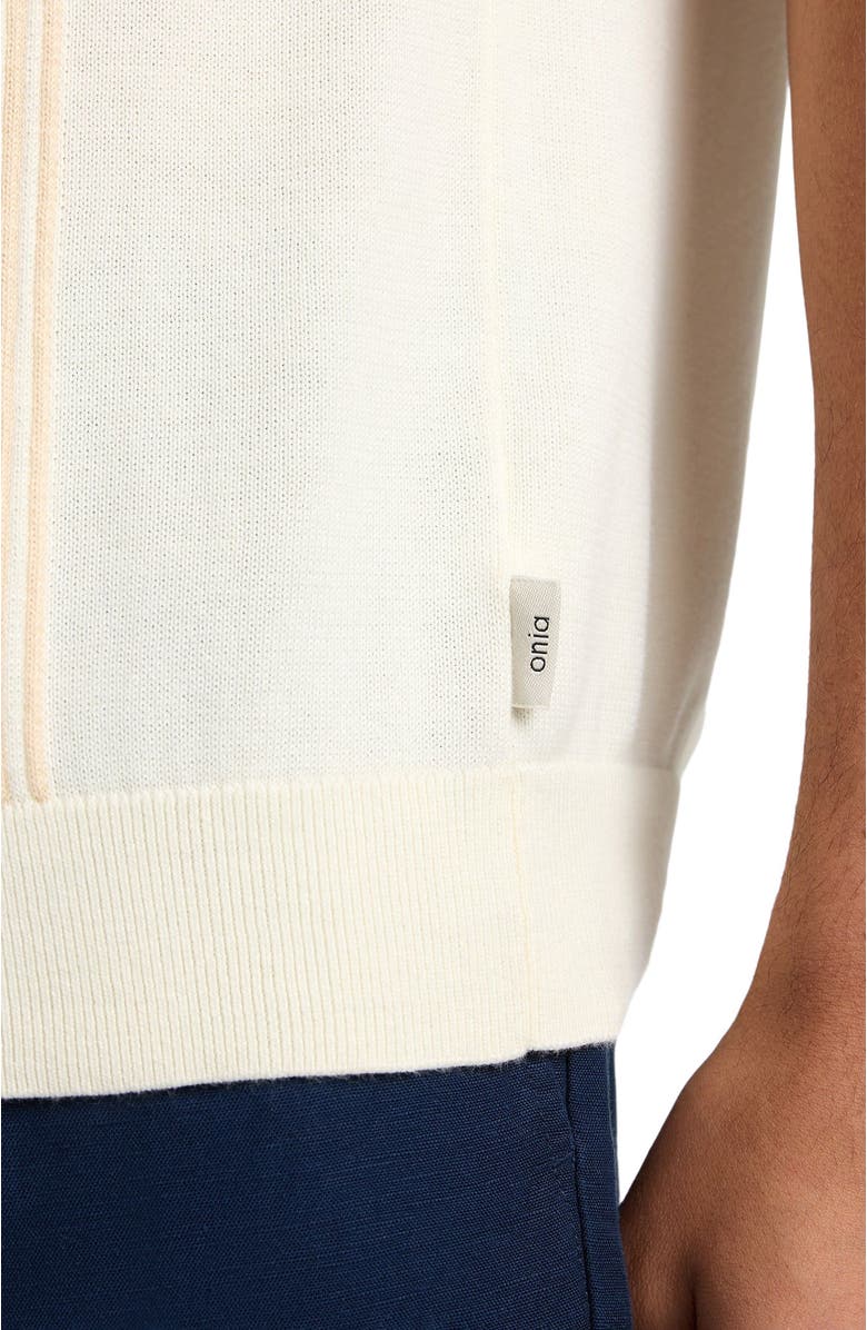 Onia Cotton Knit Short Sleeve Polo, Alternate, color, Natural/Egret