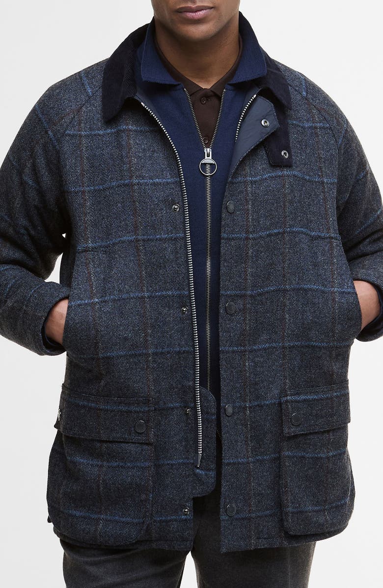 Barbour Bedale Check Corduroy Collar Wool Jacket, Main, color, Blue