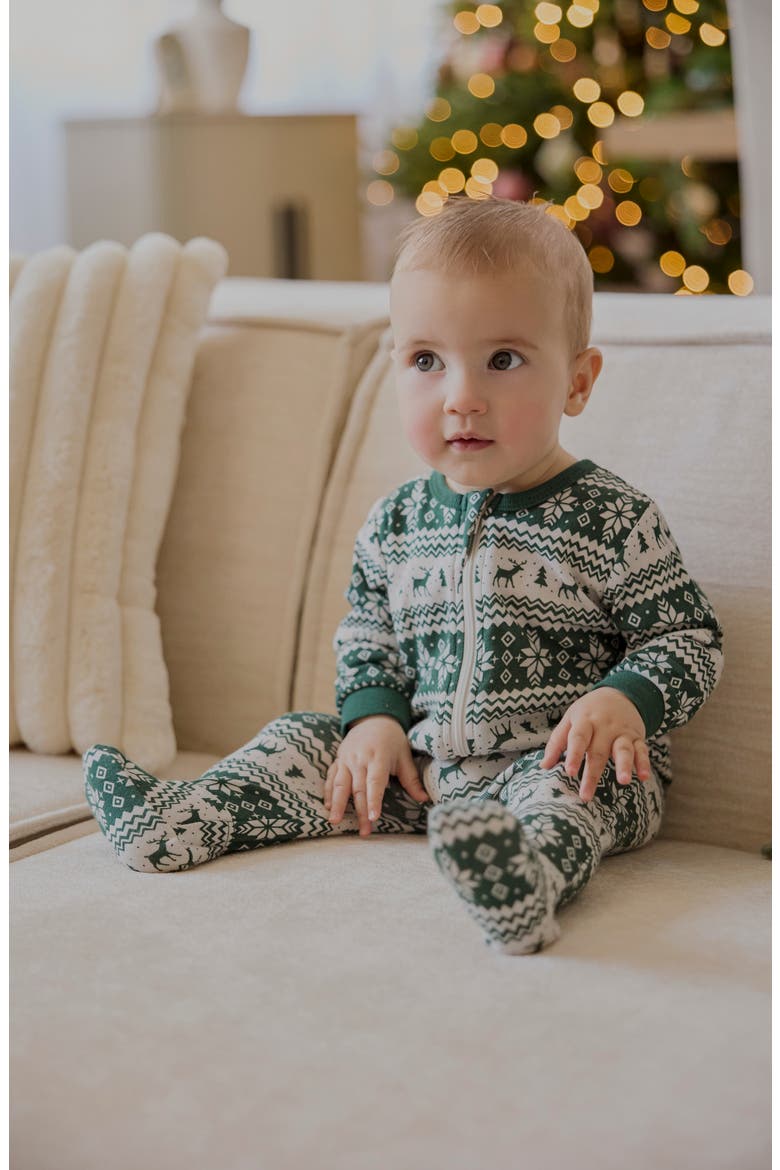 Fair Isle Organic Cotton Footie, Alternate, color, GREEN