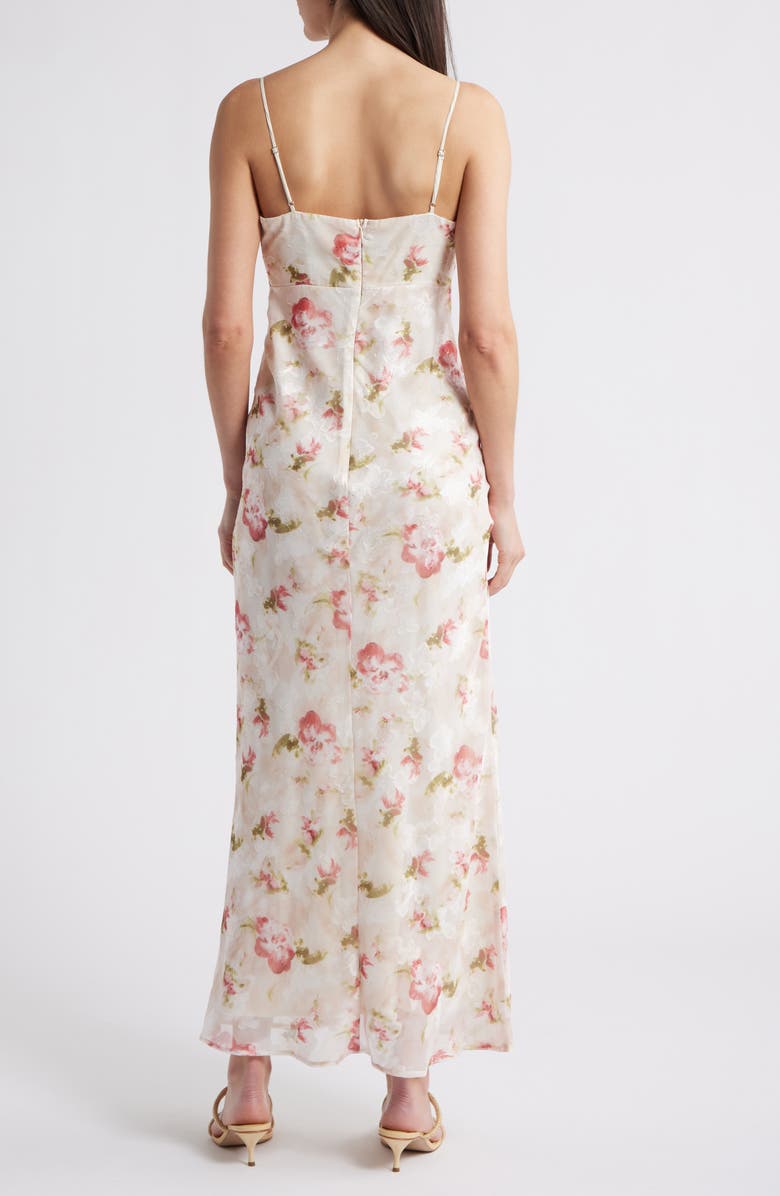 Rare London Floral Print Tie Front Maxi Dress, Alternate, color, Cream