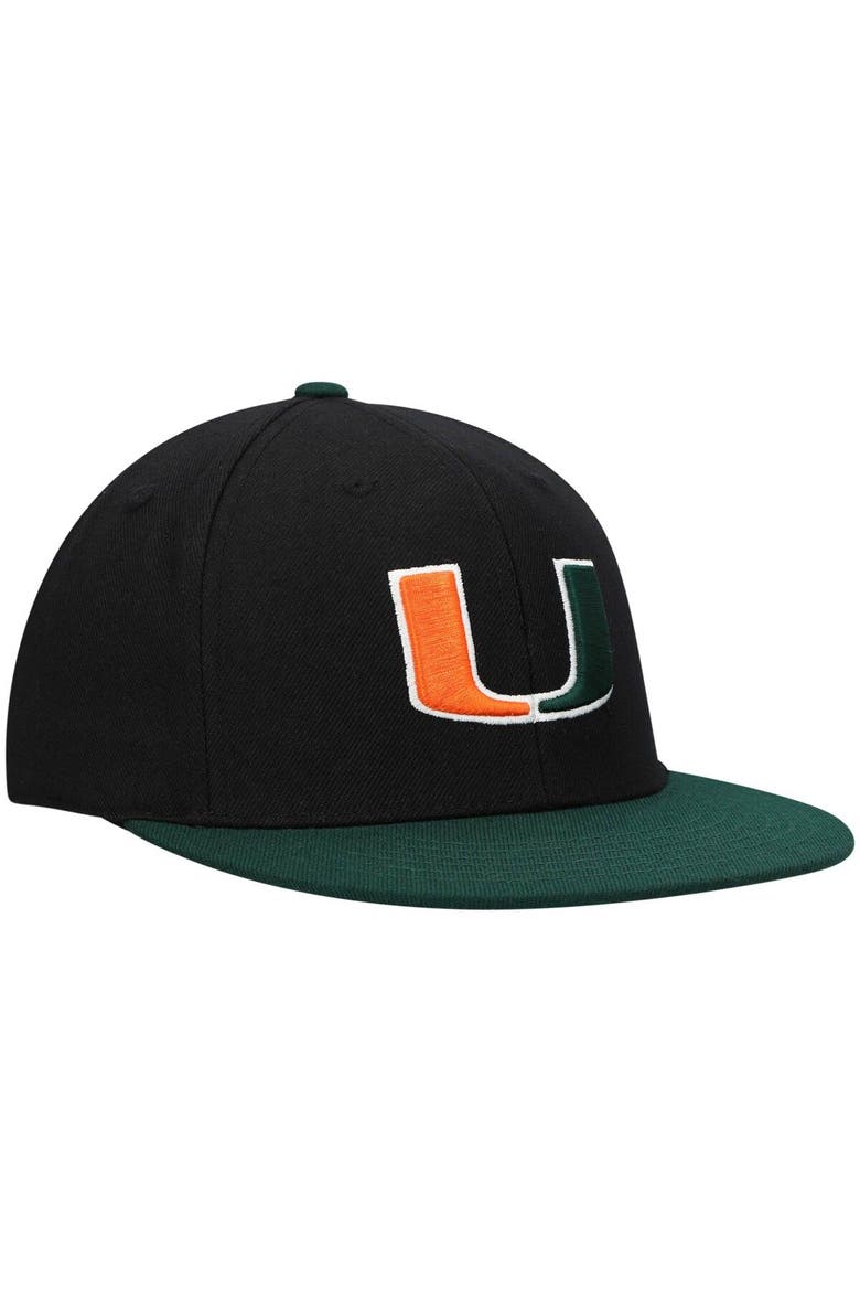 Men's Top of the World Black/Green Miami Hurricanes Team Color Two-Tone Fitted Hat, Alternate, color, Black