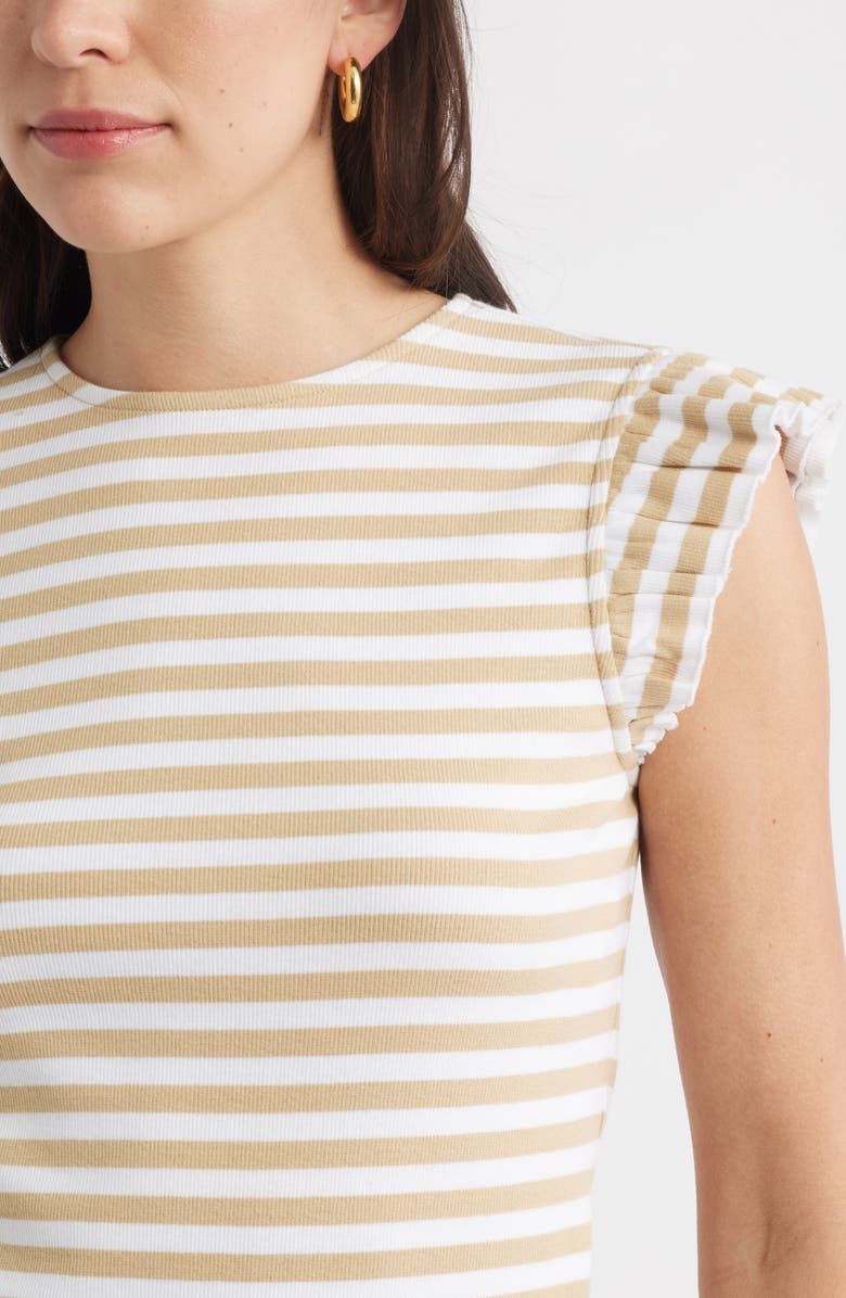 Caslon<sup>®</sup> Stripe Ruffled Knit Top, Alternate, color, Tan Shore- White Tess Stripe