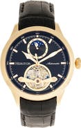 Heritor Automatic Gregory Semi-Skeleton Leather-Band Watch