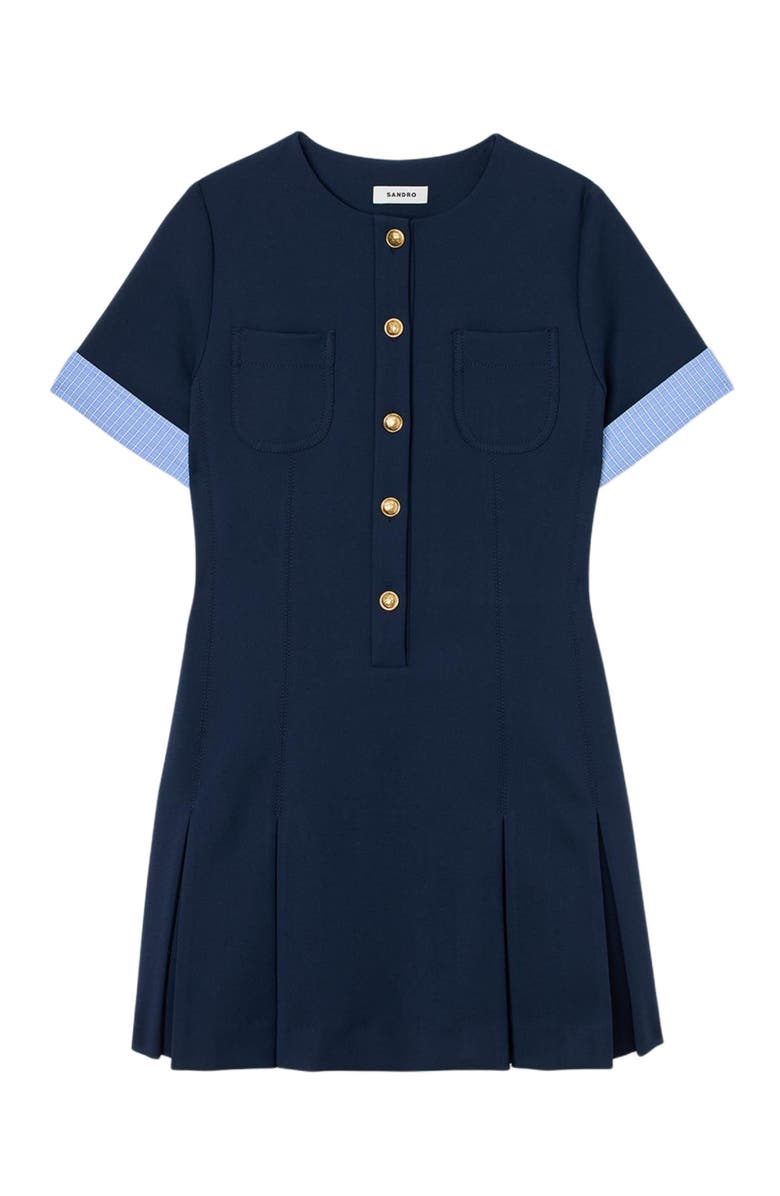 SANDRO Short pleated dress, Alternate, color, Navy Blue