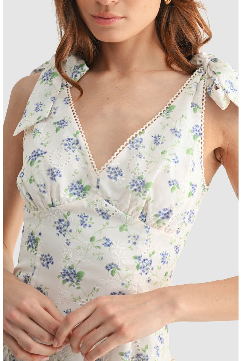 Floral Embroidered Eyelet Tie Strap Minidress, Alternate, color, CREAM/BLUE