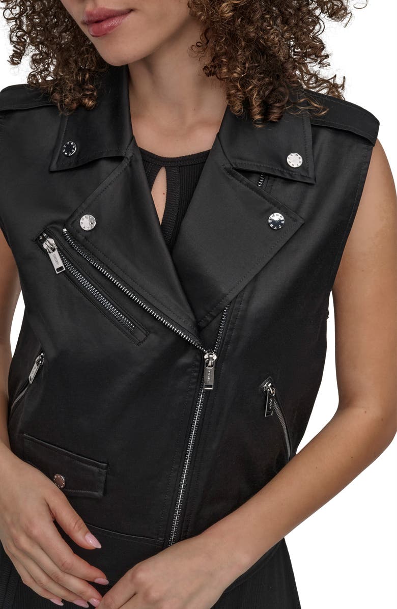 DKNY Faux Leather Moto Vest, Alternate, color, 