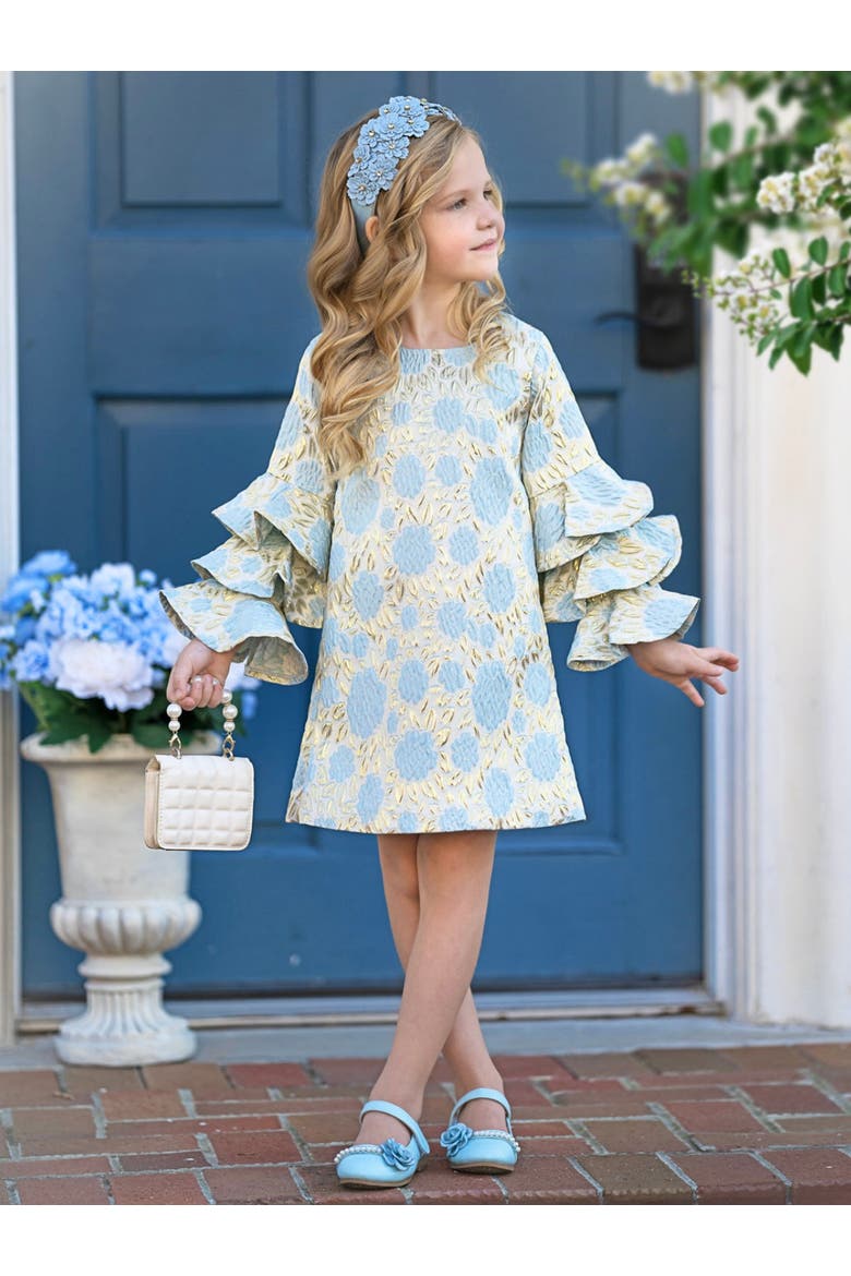 Girls Charming Ruffle Sleeve Dress, Alternate, color, Blue
