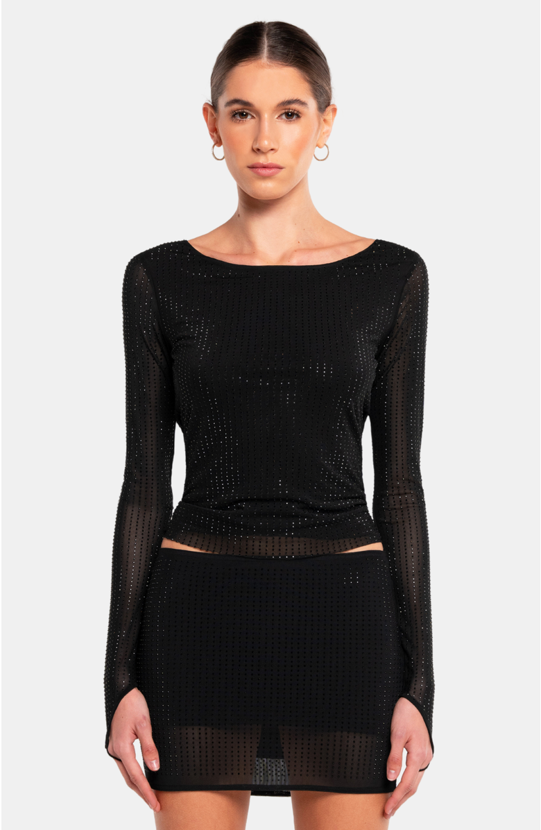 OW Collection Mesha Rhinestone Blouse, Main, color, Black