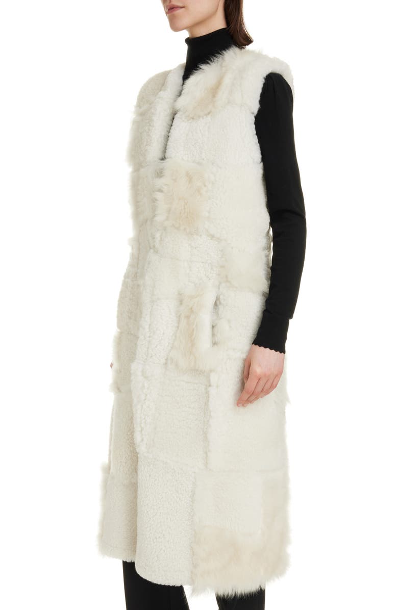 Chloé Genuine Shearling Patchwork Duster Vest, Alternate, color, 