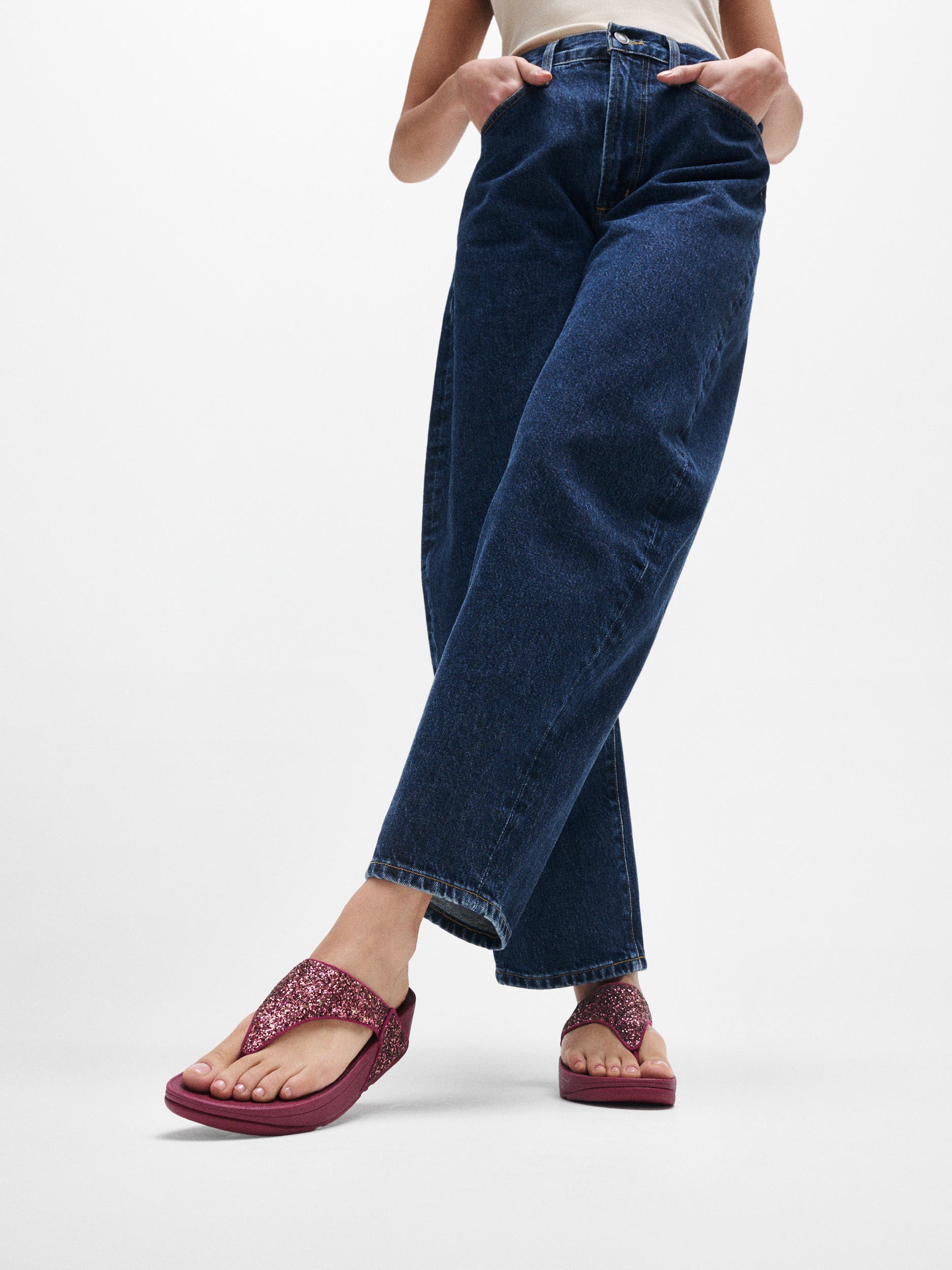 FitFlop Lulu Multi Tonal Glitter Toe Post Sandals, Alternate, color, Ruby Mix