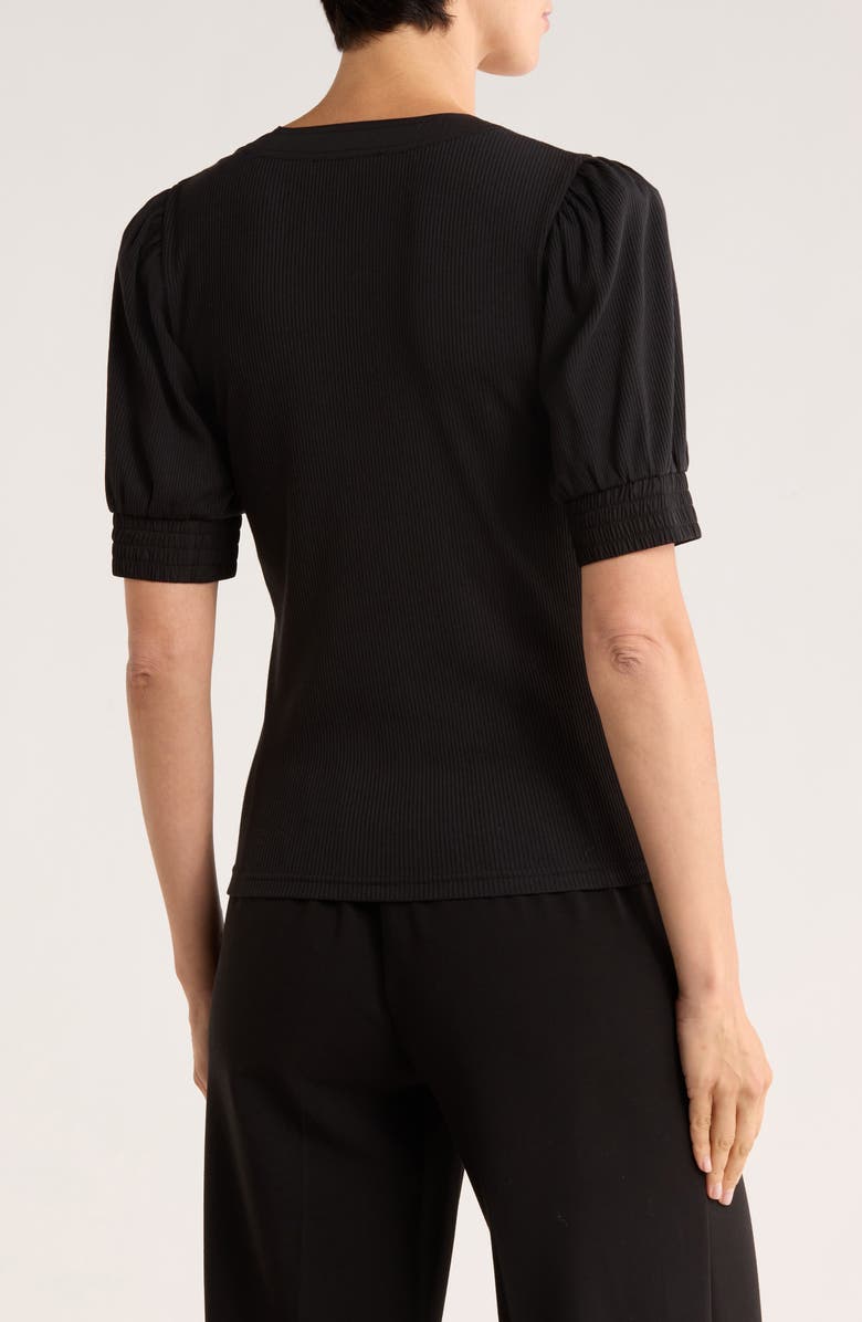 Derek Lam 10 Crosby Heather Puff Sleeve Stretch Cotton Polo, Alternate, color, Black