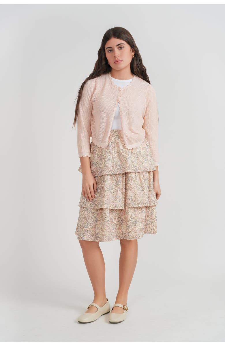 Jolie Capri Girl Cotton Crochet Scalloped Button Cardigan, Alternate, color, Blush