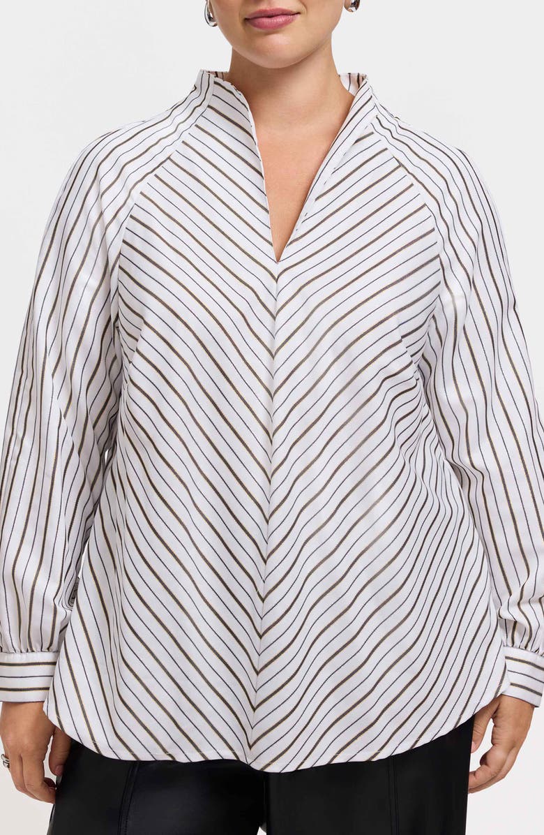 Foxcroft Daphne Metallic Stripe Cotton Blend Pullover Shirt, Main, color, White/ Multi