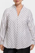 Foxcroft Daphne Metallic Stripe Cotton Blend Pullover Shirt