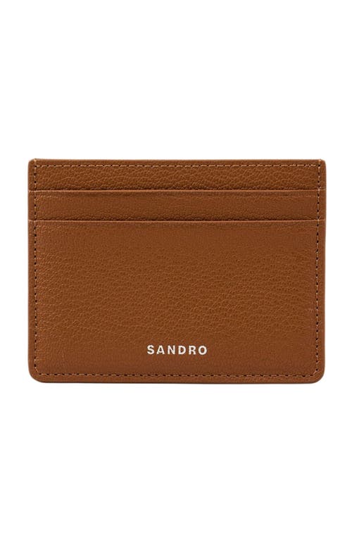 Sandro Mens Cognac Logo-embossed Leather Card Holder In Brown