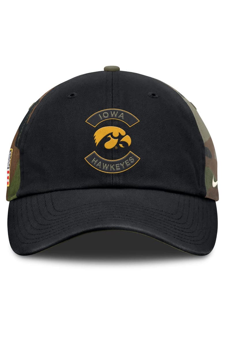 Men's Nike Black/Camo Iowa Hawkeyes 2025 Military Appreciation Club Adjustable Hat, Alternate, color, Black