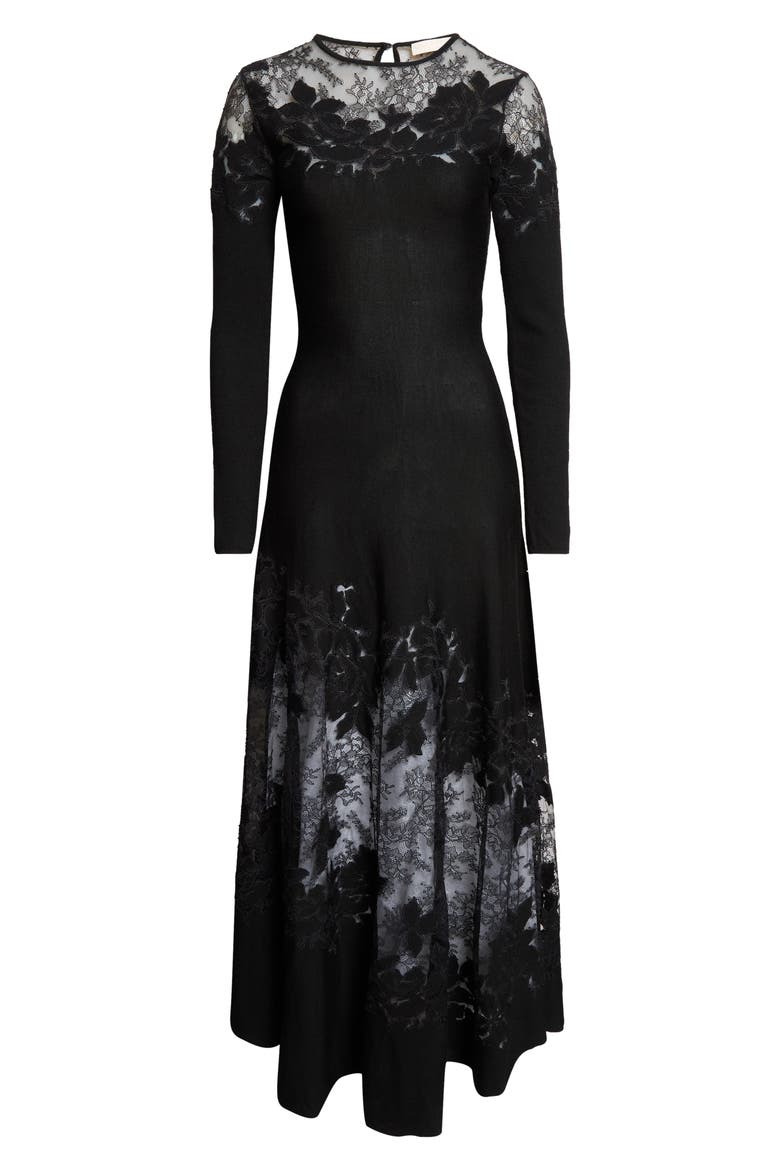 Clemence Long Sleeve Lace Dress, Alternate, color, NOIR