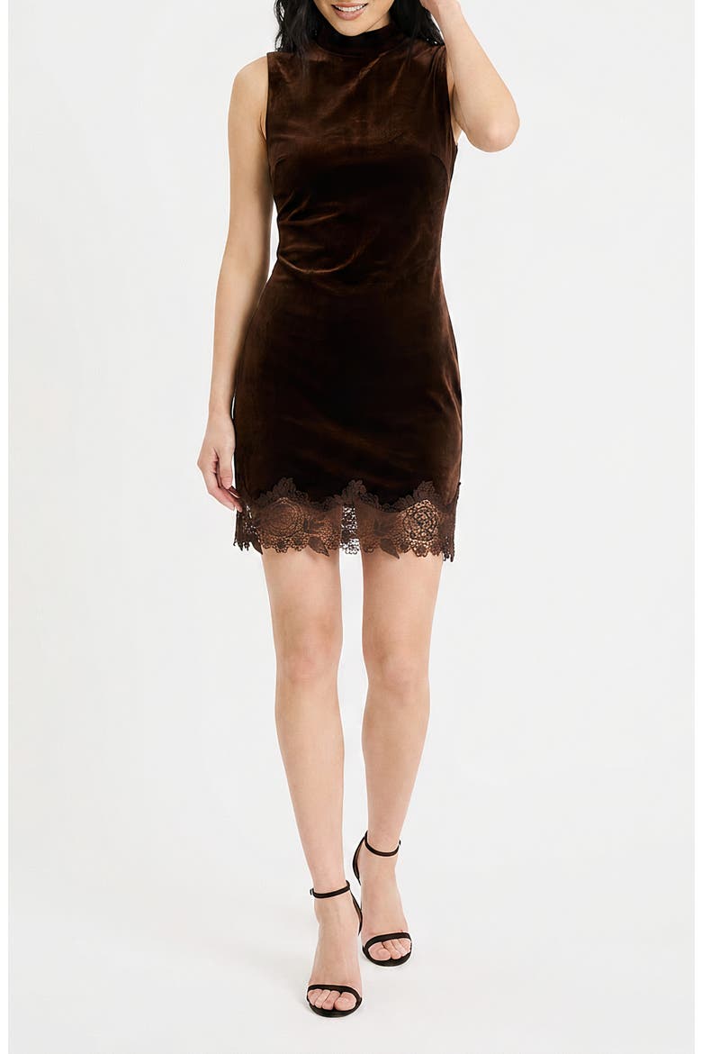 Velvet Mock Neck Minidress, Main, color, HOT COCOA