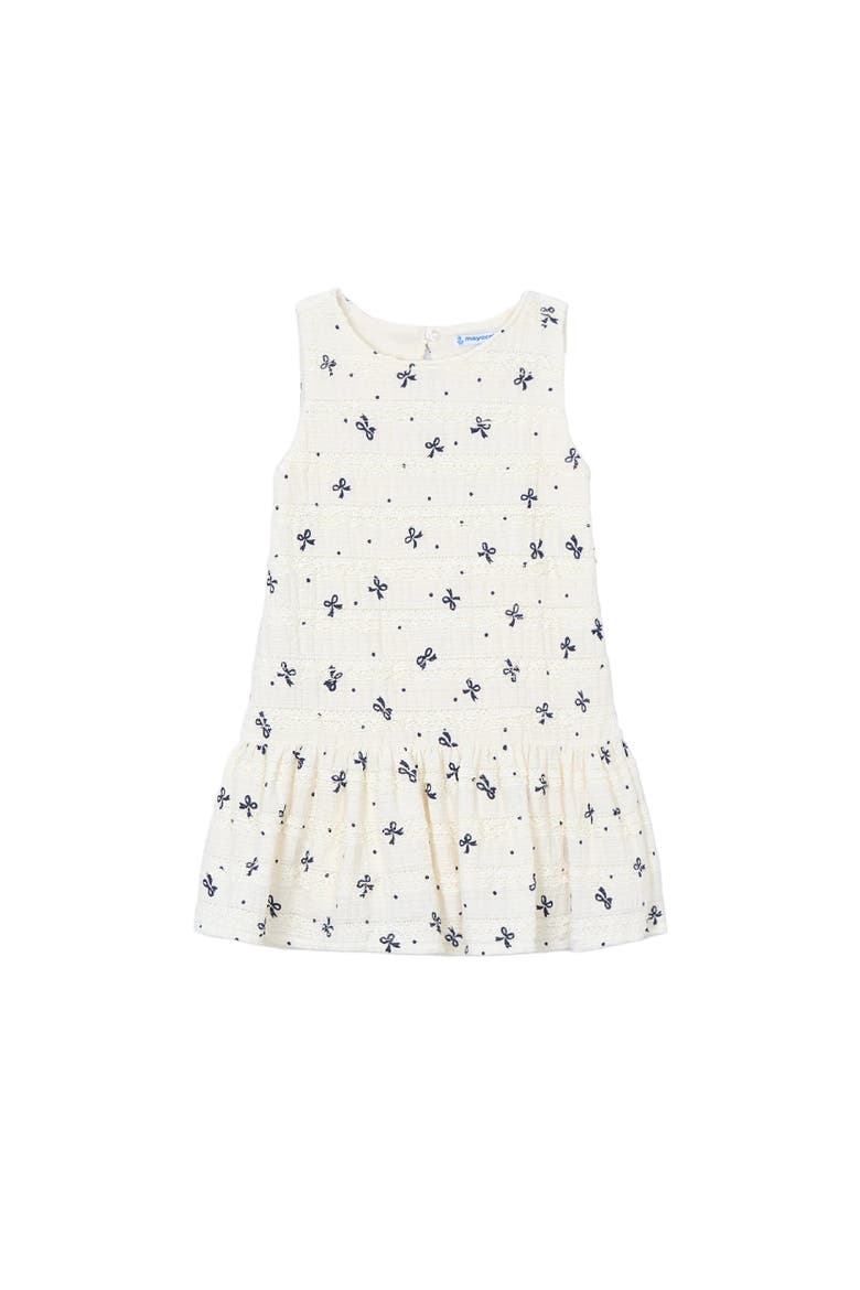 Bow-Pattern Drop-Waist Dress, Main, color, White