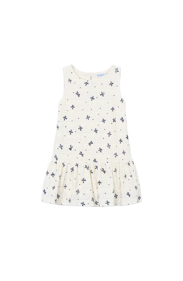 Mayoral Bow-Pattern Drop-Waist Dress, Main, color, White