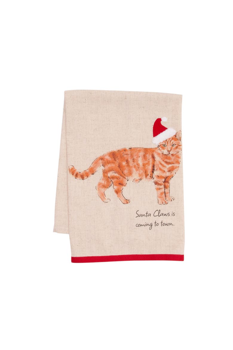 Santa Claws Cat Pet Holiday Towel, Main, color, Blue